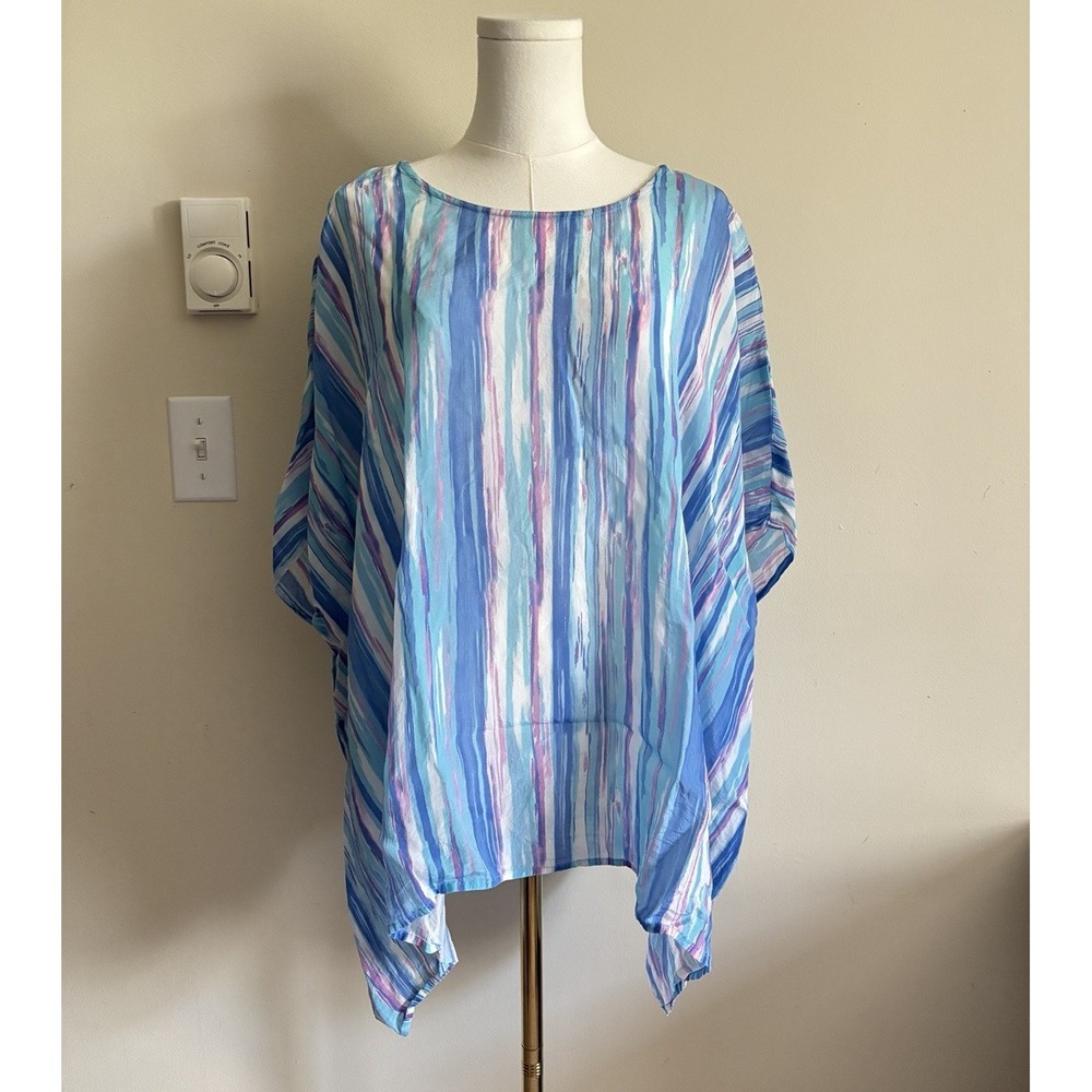 Vintage Y2K 80s 90s Miami Vice Vibe Beach Cover Up Blue Pink One Size Flowy